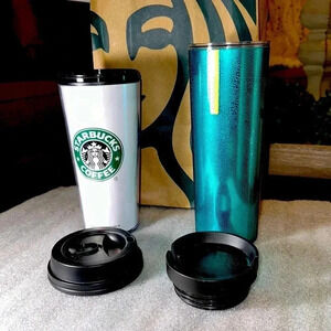 2010/2019 Starbucks Classic White w/Siren Logo Cup & 16oz Pebbled Textured Green